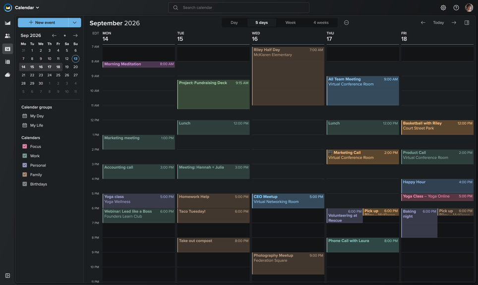 Screenshot of the Fastmail calendar app