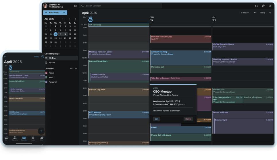 Screenshot of the Fastmail calendar app