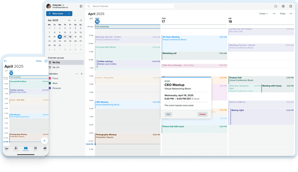 Screenshot of the Fastmail calendar app