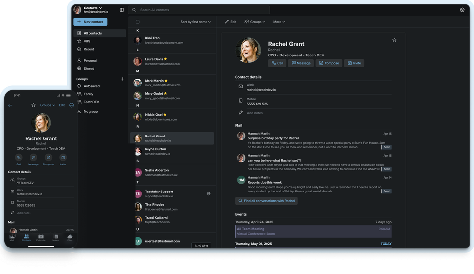 Screenshot of the Fastmail contacts app