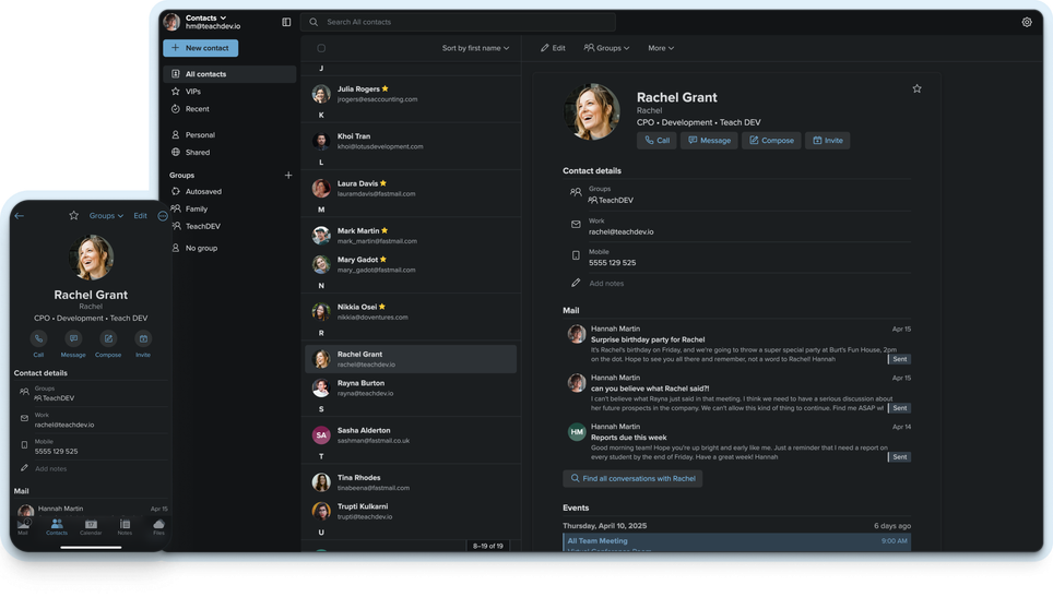 Screenshot of the Fastmail contacts app