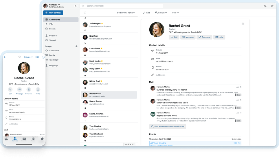 Screenshot of the Fastmail contacts app