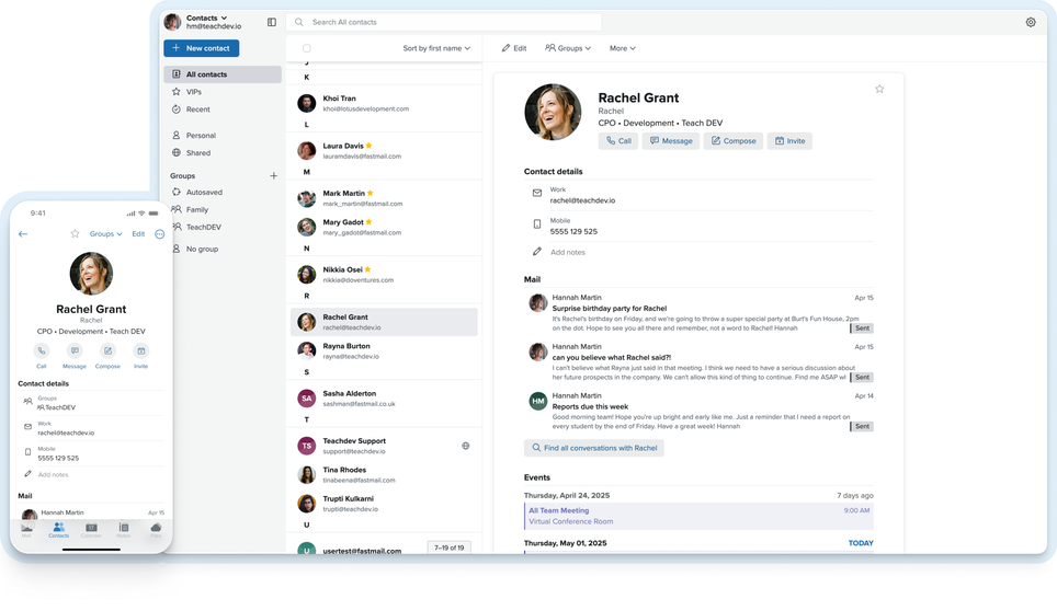 Screenshot of the Fastmail contacts app