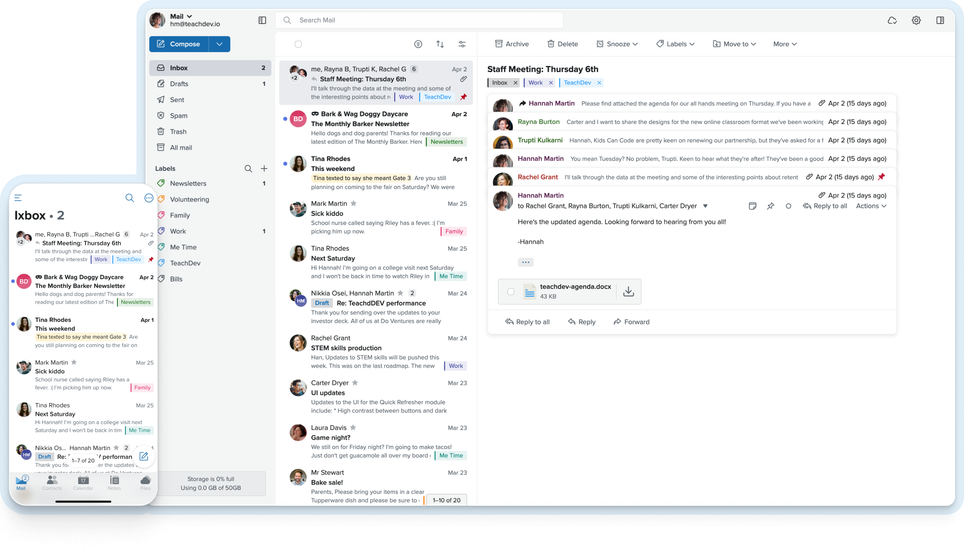 Screenshot of the Fastmail mail app