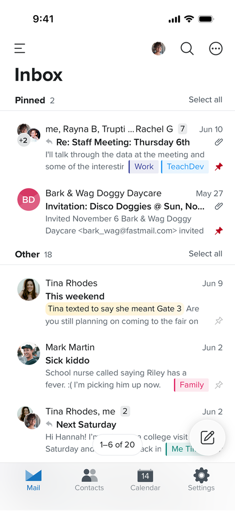 Screenshot of the Fastmail mail app