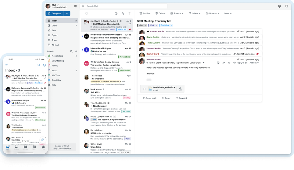 Screenshot of the Fastmail mail app