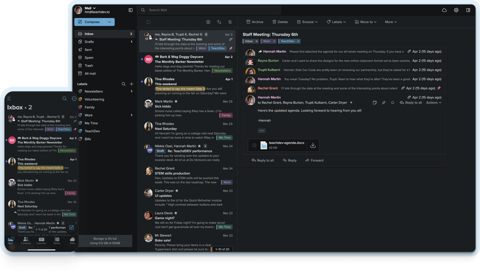 Screenshot of the Fastmail mail app