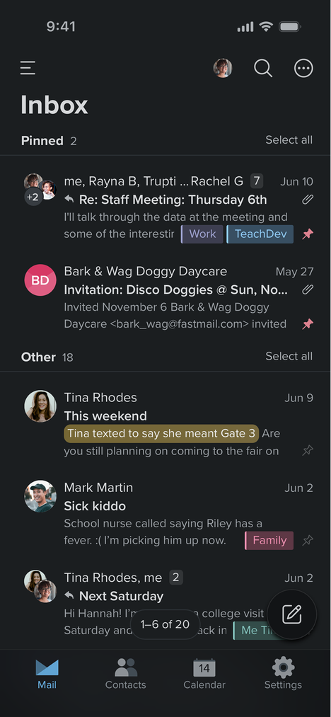 Screenshot of the Fastmail mail app