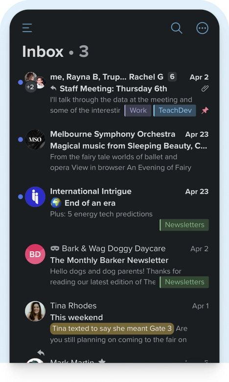 Screenshot of the Fastmail mail app