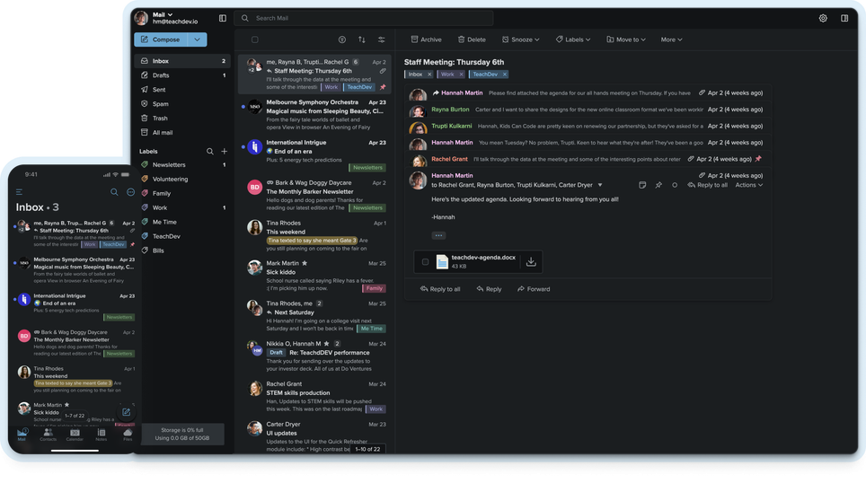 Screenshot of the Fastmail mail app