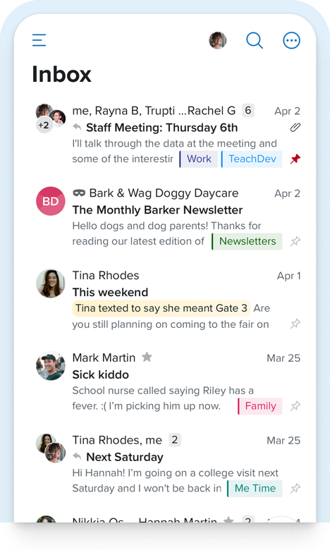 Screenshot of the Fastmail mail app