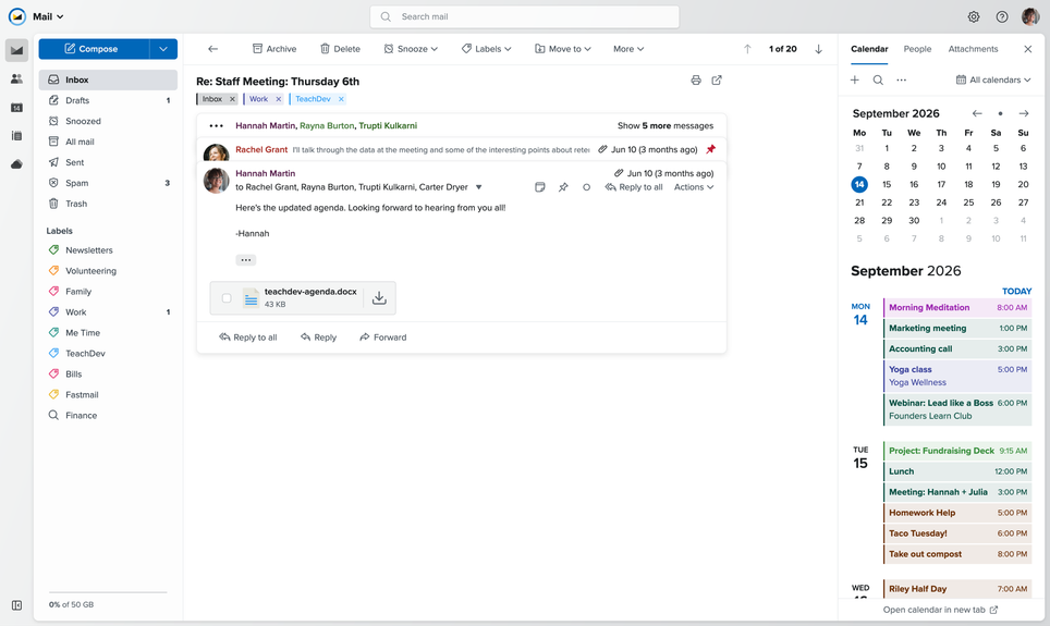 Screenshot of the Fastmail mail app