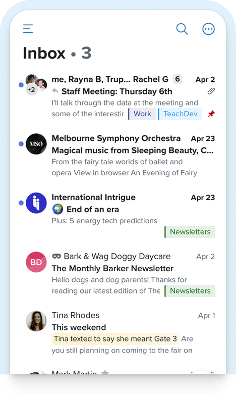 Screenshot of the Fastmail mail app
