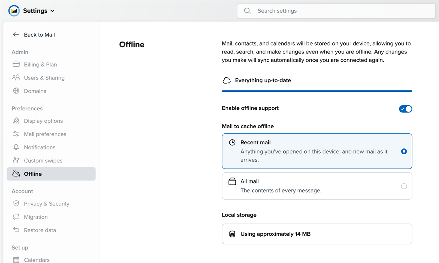 Offine Setting Work offline with Fastmail | Fastmail