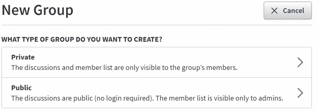 Public and private group types on Topicbox