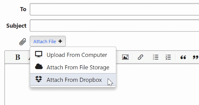 File chooser dropdown showing Dropbox selected