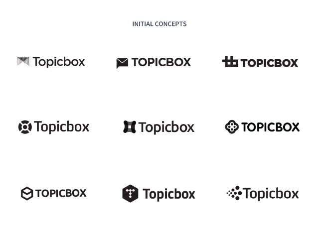 first round of topicbox logo samples