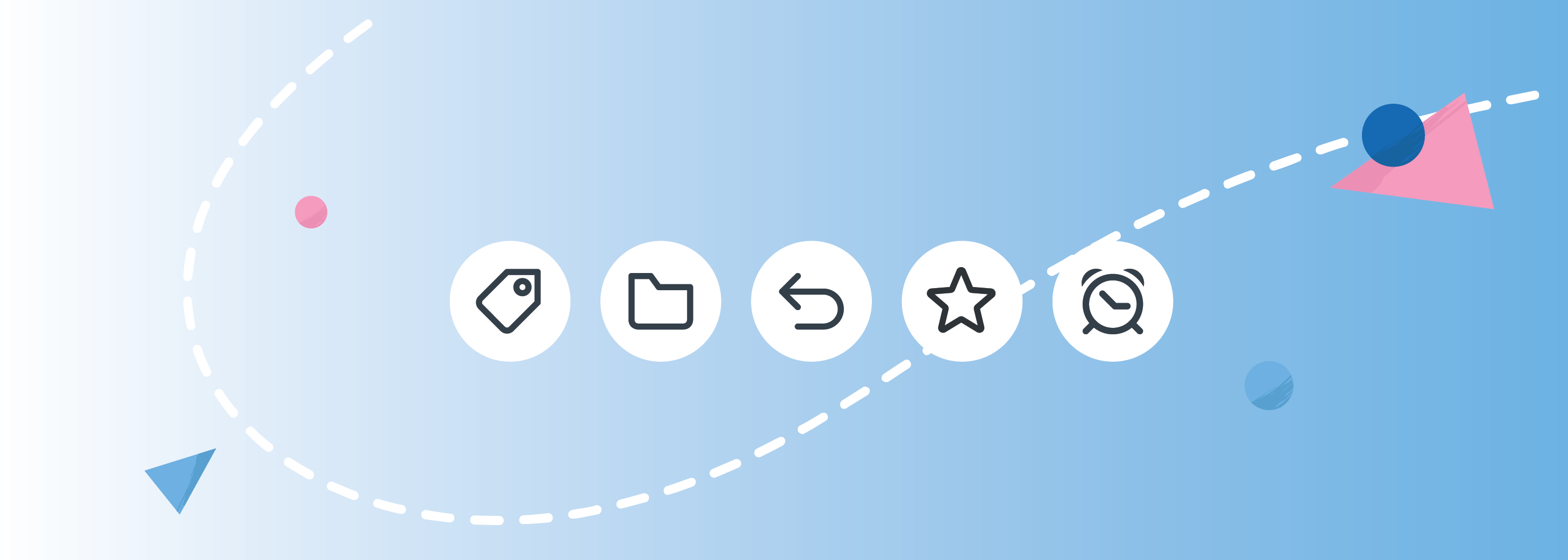 Fastmail feature icons on a light blue background